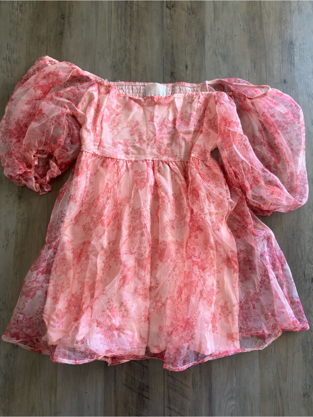 Francesca's Collections Pink Floral Puff-Sleeve Kids Dress